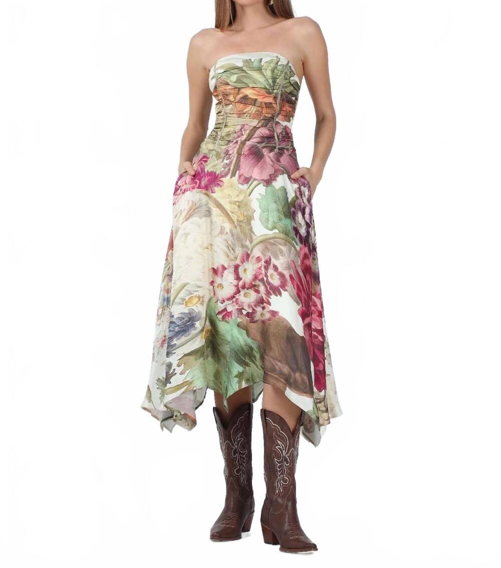 NEW AYLAYA josephine strapless midi dress in fog